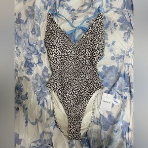 NWT Forever 21 Leopard Print and Blue One-Piece Swimsuit